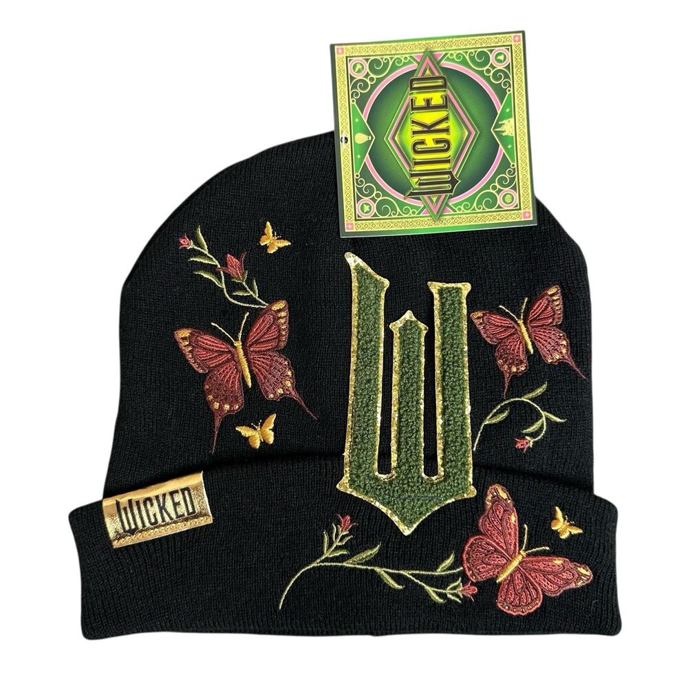 WICKED Womens Spellbinding Floral Butterfly Cuffed Beanie Hat Glinda Elphaba OZ